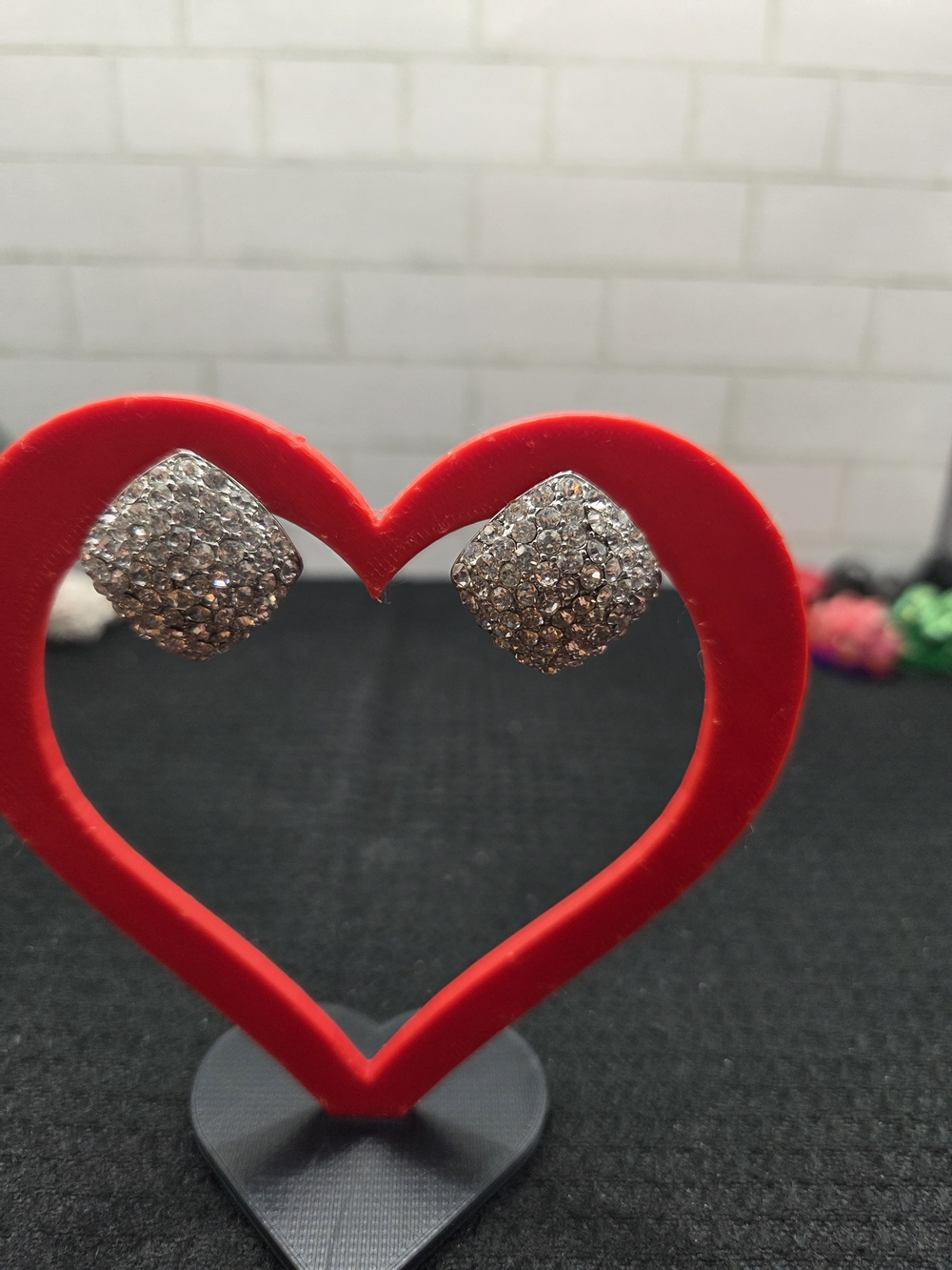 1362. Vintage Silver Tone Pave Square Stud Earrings